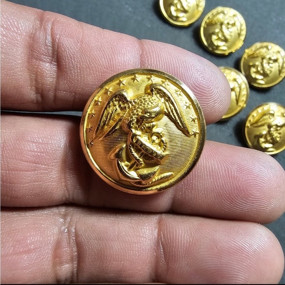 1" Vintage USMC Marine Military Brass Buttons Waterbury Co Eagle Anchor Lot Of 6 - Picture 2 of 6